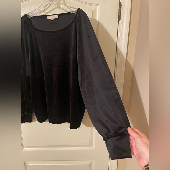 LOFT Black Velvet Long Sleeve Blouse Top Size XXL Scoop Neck Holiday Party Soft - Picture 2 of 7